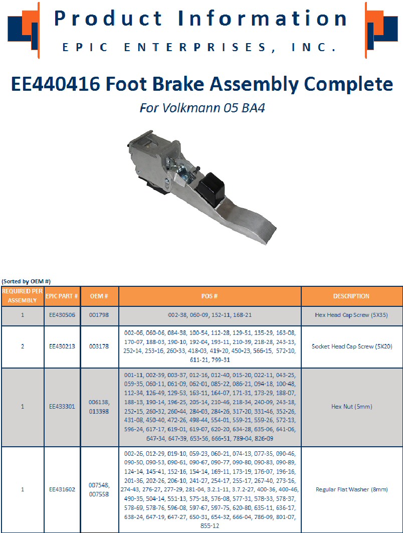 EE440416 Foot Brake Assembly for Volkmann 05 BA4